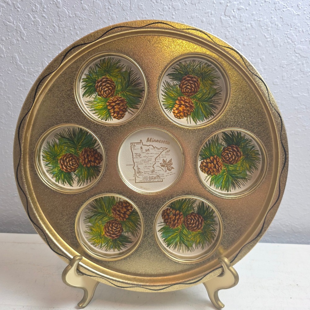 CLEARANCE 💲6️⃣ Minnesota‎ Souvenir Gold Tin Litho Beverage Tray Map Pinetree
